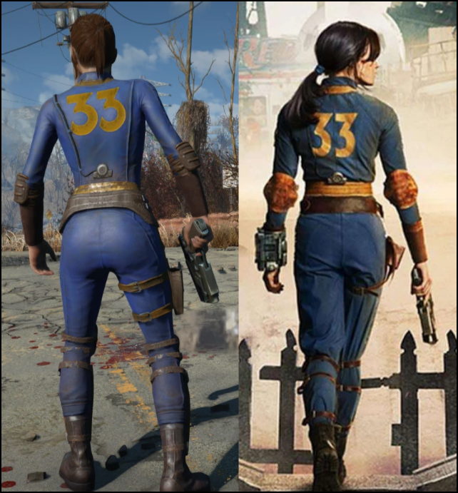 Mod created Vault 33 jumpsuit compared to tv show